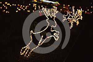 Funny glowing Christmas reindeer, Christmas lights as a night city decoration