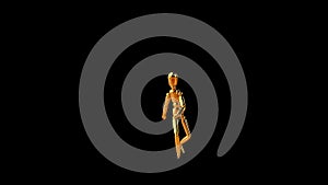 Funny golden mannequin dancing twist, seamless loop, against black