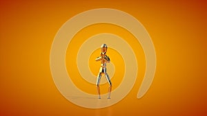 Funny golden mannequin doing the chicken dance, seamless loop, orange studio