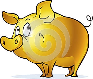 Funny golden pig symbol of abundance and prosperity - vector illustration