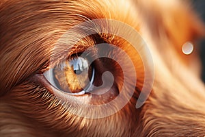 Funny golden retriever, close up eye