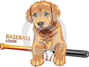 Funny golden retriever puppy are baseball lover