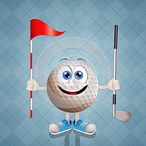 Funny golf ball with club and flag