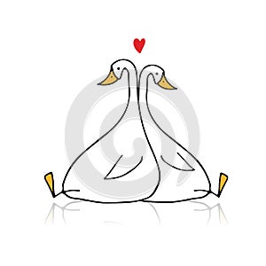 Funny goose couple, sketch for your design photo