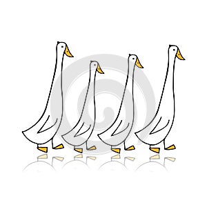 Funny goose family, sketch for your design