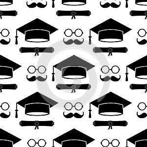 Funny graduation seamless pattern. Grad ceremony backdrop. Vector template for fabric, textile, wallpaper, wrapping