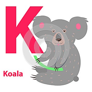 Funny Gray Koala on Letter K Alphabet Art Poster