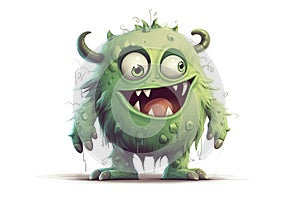 Funny green cartoon monster on white background. Scary creature. Cute Halloween character. Generative AI.