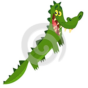 Funny green crocodile cartoon swimming. Vector illustration isolated