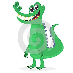 Funny green crocodile cartoon . Vector illustration for children book