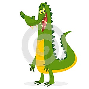 Funny green crocodile cartoon . Vector illustration for children book