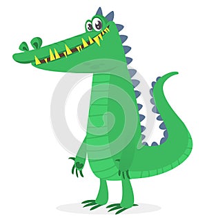 Funny green crocodile cartoon . Vector illustration for children book