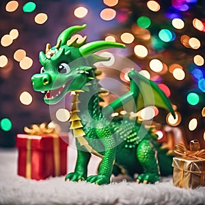 Funny green dragon, symbol of 2024 according to the eastern calendar.