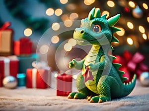 Funny green dragon, symbol of 2024 according to the eastern calendar.