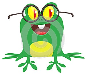Funny green frog Cartoon character design. Vector illustration isolated