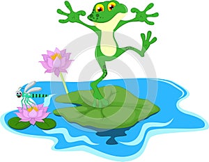 Funny Green frog cartoon on a leaf