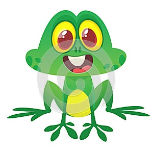 Funny green frog character in cartoon style. Vector illustration. Design for print