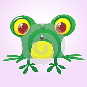 Funny green frog character in cartoon style. Vector illustration