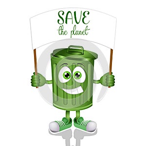 Funny green garbage bin