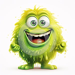 Funny green monster cartoon character isolated on transparent background