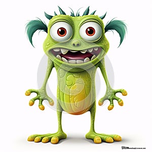 Funny green monster cartoon character isolated on transparent background