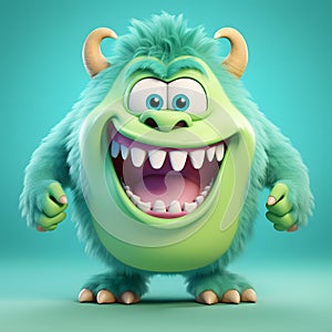 Funny green monster cartoon character with uniform homogenous isolated background
