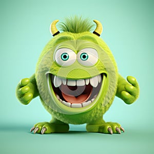 Funny green monster cartoon character with uniform homogenous isolated background