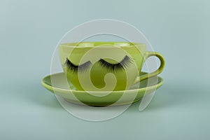 Funny green mug with eyes