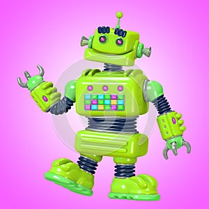 Funny green robot 3D illustration