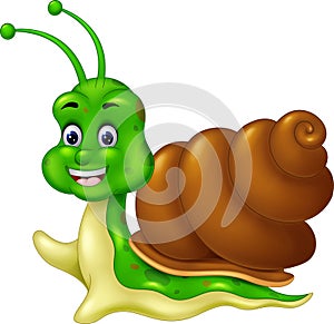 Funny Green Snail With Brown Shell Cartoon
