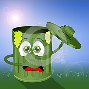 Funny green stinky garbage bin