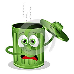 Funny green stinky garbage bin