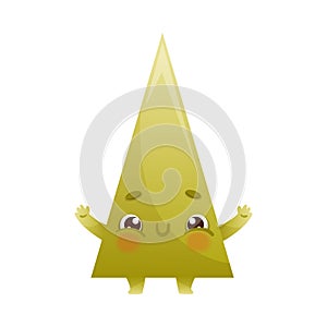 Funny Green Triangle as Geometric Shape Character with Smiling Face Expression Vector Illustration