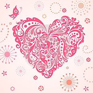 Funny greeting card with abstract pink heart