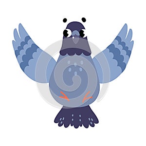 Funny Grey Dove or Pigeon Flying Creature Vector Illustration