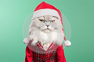 Funny group of cats in Christmas outfits in studio group shot. Manlike humanised animals in winter holidays decorations photo