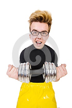 Funny guy with dumbbels