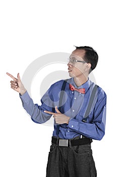 Funny guy pointing something