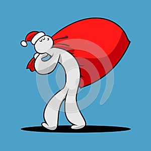 Funny guy in Santa hat with big sack