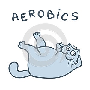 Funny gymnastics with fat cat. Vector illustration