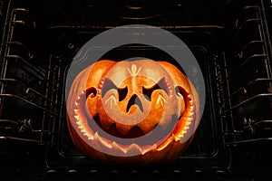 Funny Halloween pumpkin resembling a Chinese dragon head, roast