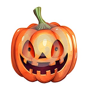 Funny Halloween pumpkins clip art watercolor illustration, Jack O Lantern.