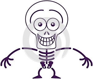 Funny Halloween skeleton grinning while feeling embarrassed