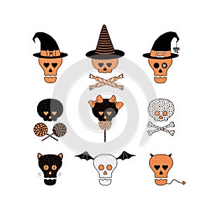 Funny Halloween skulls illustration