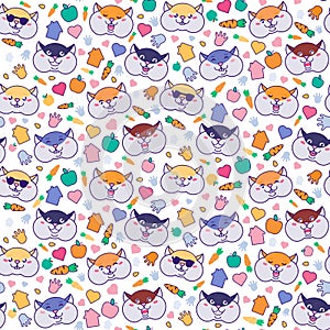Funny Hamsters Muzzles and Food Seamless Pattern