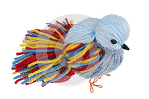 Funny handmade Easter bird are made of colored threads and wires isolated