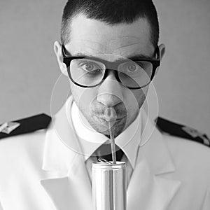 Funny handsome hipster groom (dude) in glasses