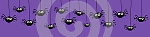 Funny hanging spiders on background. Halloween banner. Vector