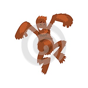 Funny happy bigfoot having fun, mythical creature cartoon character vector Illustration on a white background