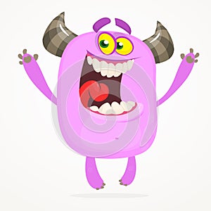 Funny happy cartoon monster. Vector alien character illustration. Halloween design.